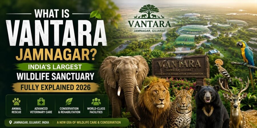 A view of Vantara Jamnagar Gujarat featuring wildlife rescue facilities, conservation spaces, and rescued animals. Inside Vantara wildlife sanctuary in Jamnagar Gujarat India